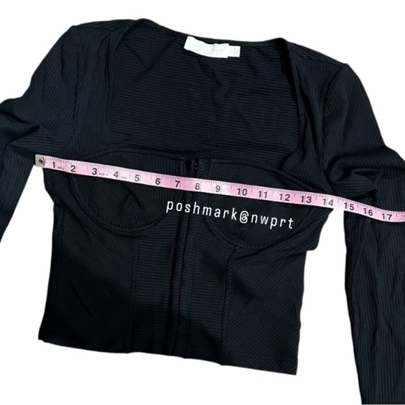 JONATHAN SIMKHAI Shay Black Bustier Ribbed Crop Top Shirt Blouse S Small - Picture 10 of 12